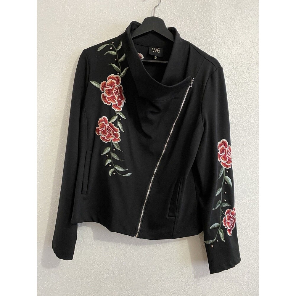 W5 Anthropologie L Rose Embroidered Jacket Cottage Indie Vanguard Boho D13